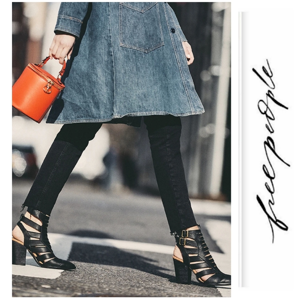 Stylish Strappy Free People Black Leather Booties - Picture 10 of 10